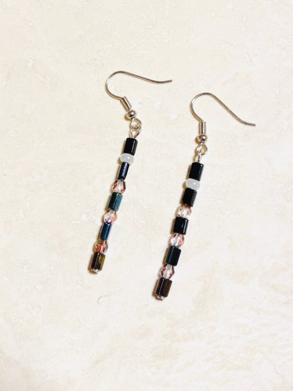 3/$10, Black Pink Beaded Dangle Earrings